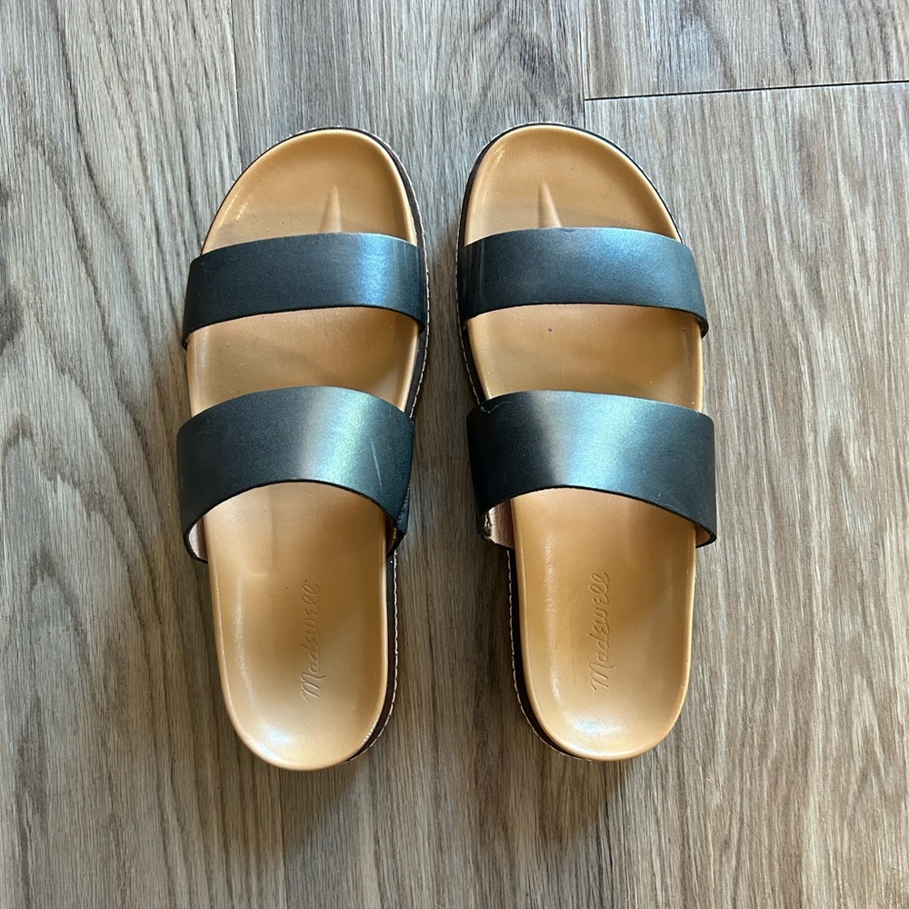 Madewell slip on sandals, black, size 8